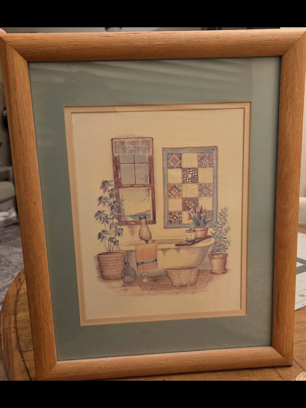 Vintage Carol Green Framed Bathroom Prints Set of 2 Cottagecore Farmhouse Art